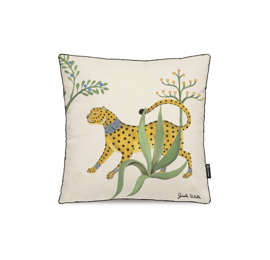 Coussin coton lin Gisela Talita artiste Leopard jungle