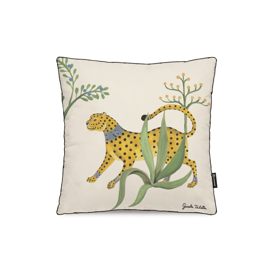 Coussin coton lin Gisela Talita artiste Leopard jungle