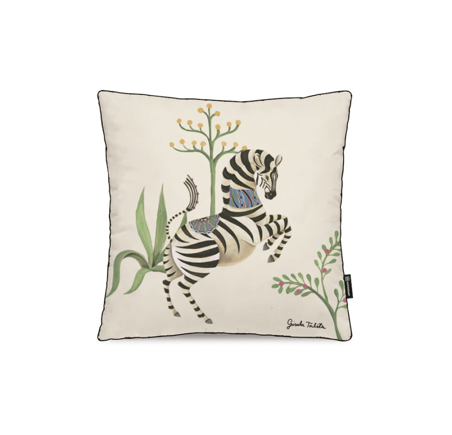 Coussin coton lin Gisela Talita artiste zèbre jungle