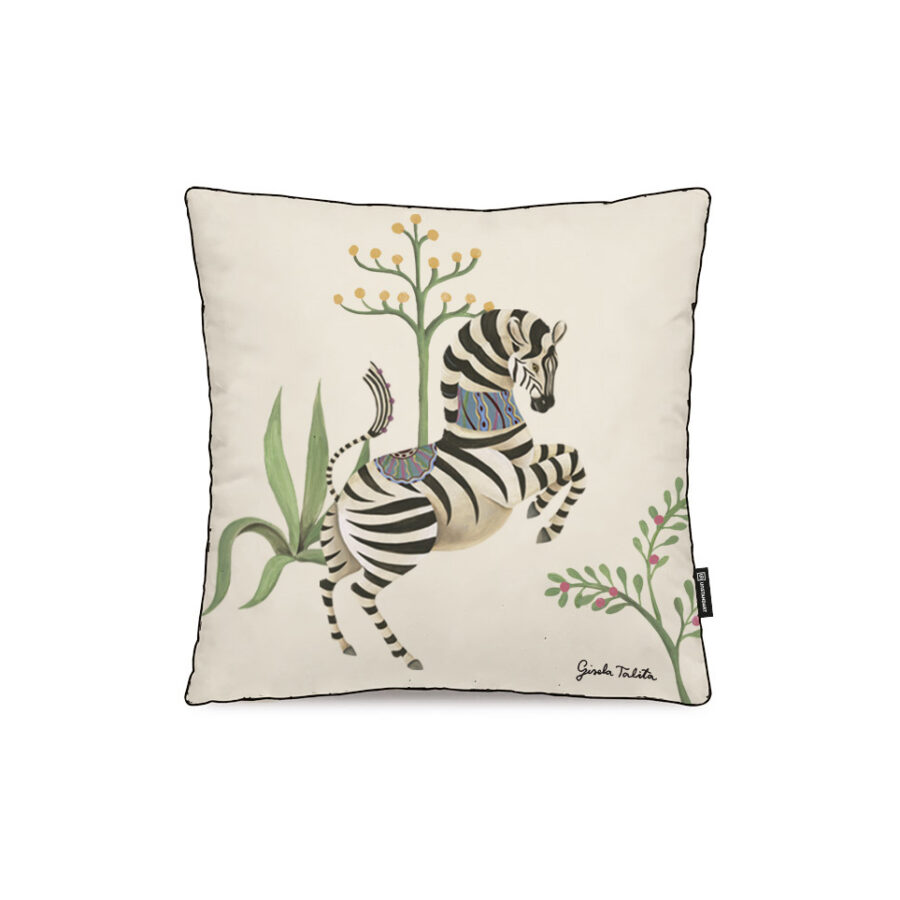 Coussin coton lin Gisela Talita artiste zèbre jungle