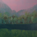 oeuvre artiste paysage arbre vert rose