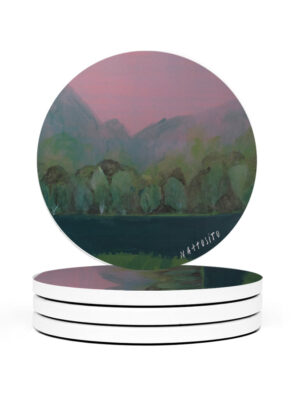 dessous verre Nattosito artiste paysage foret vert rose
